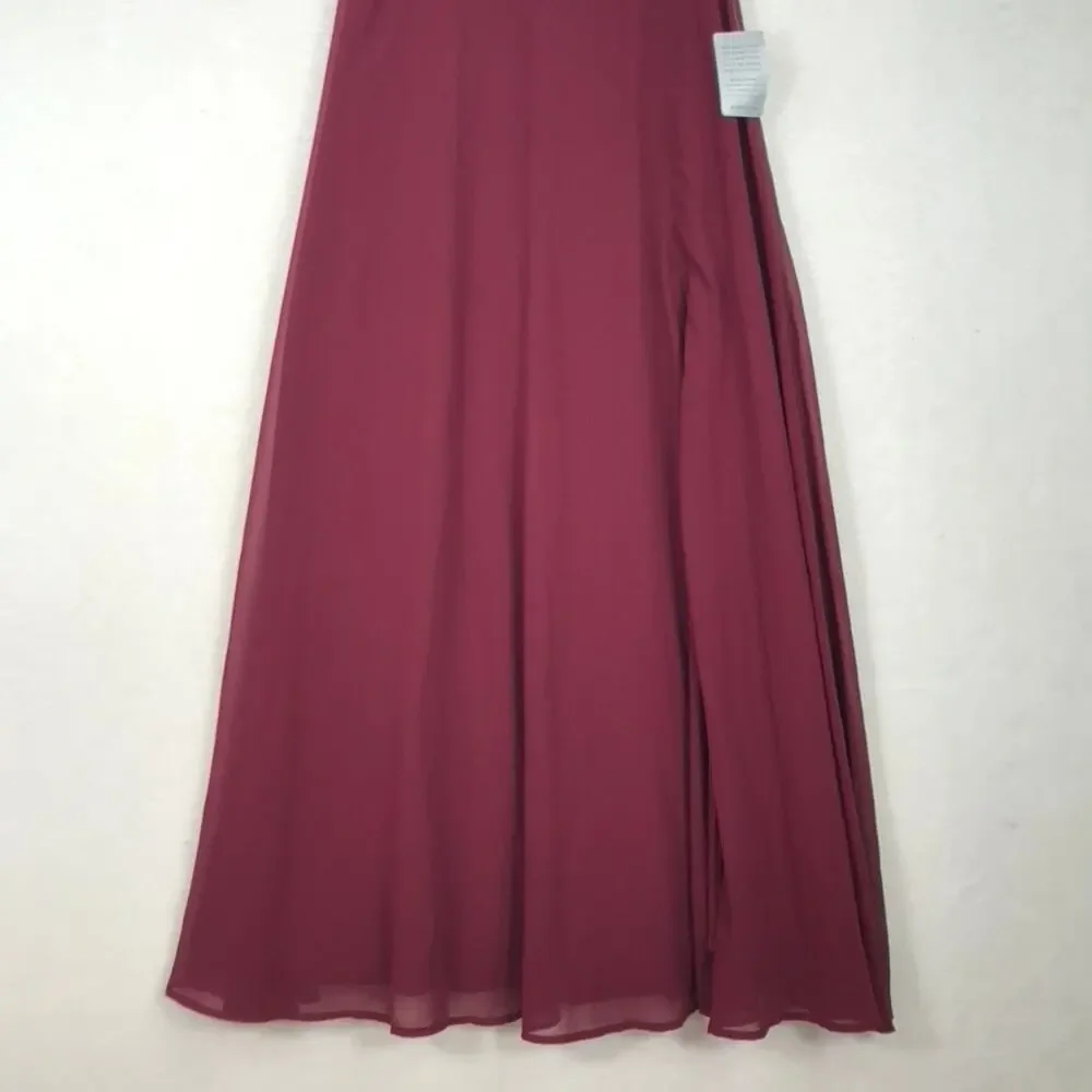 Lulus Dress Large Burgundy Adorning Glances Ruffles‎ Resort Wedding Formal READ